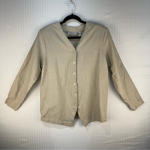 Karen Scott %100 Linen Vintage Blazer Women’s Size Small Classic Neutral Preppy - Picture 1 of 10